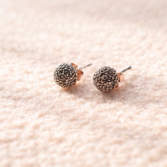 Sterling Silver Marcasite Pave Dome Stud Earrings – 925 Signed - Picture 3 of 3